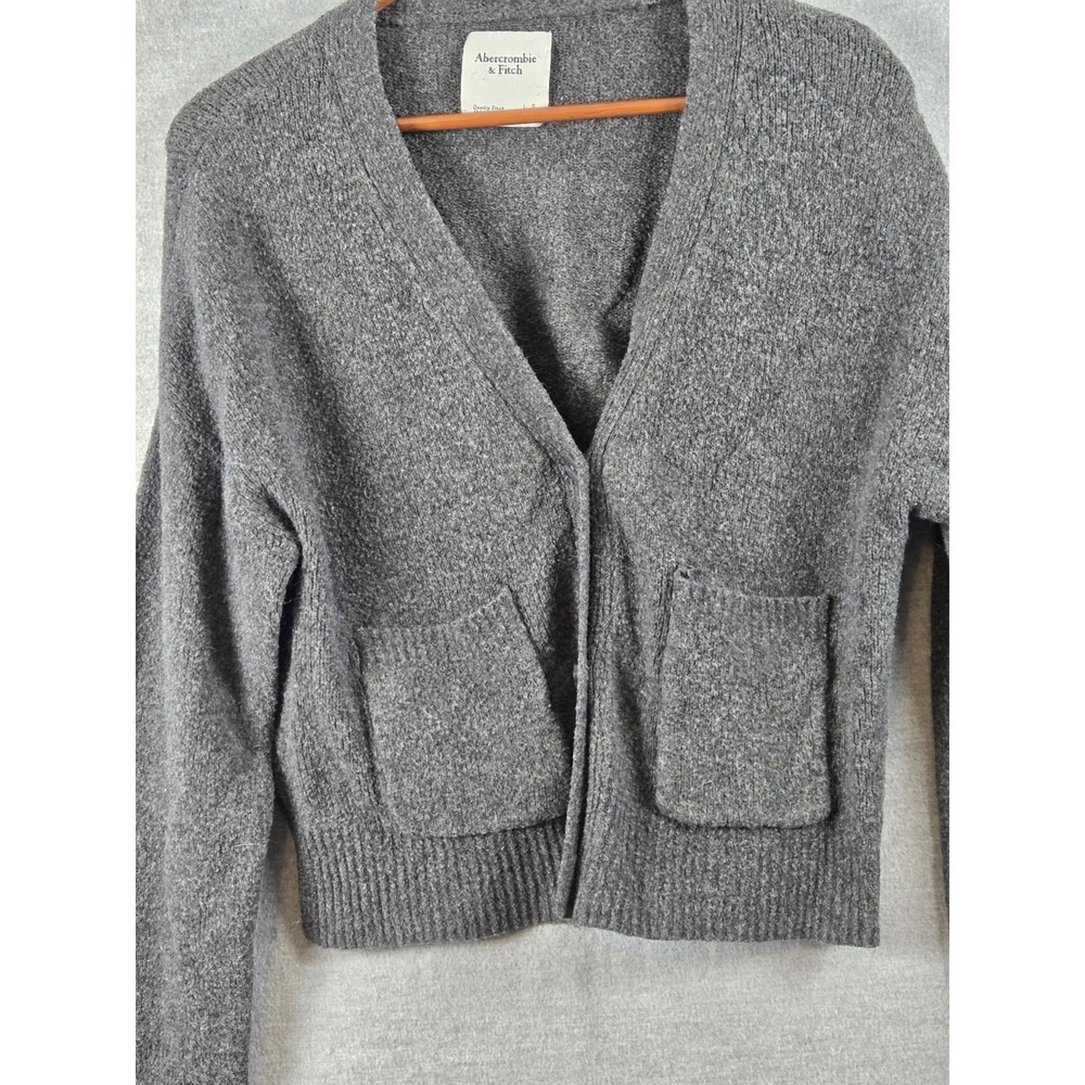 ABERCROMBIE & FITCH Womens S Cardigan Crop Sweater Gray Pockets Retro Y2K Preppy